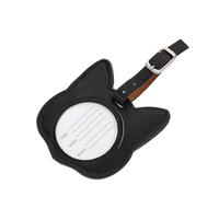 MOKKHNB PU Leather Luggage Tag Cat Design Travel Bag Label Airport Identification Tag for Suitcases, Black Stylish Baggage Identifier for Flight Boarding