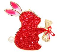 MOKKHNB Red Rabbit Brooch Pin for Clothes with Copper Rhinestone Material, Fixed on Jackets and Hats, Adorable Classic Design Not Easy to Fall, for Mother's Day and Christmas Accessories