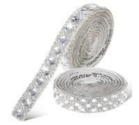 MOKKHNB Self Adhesive Rhinestone Ribbon Glitter Tape with Versatile Design 2 Rolls in Silver, Glass Material and Can Be Trimmed, for Crafts, Clothing, and Projects