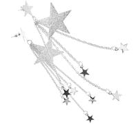 MOKKHNB Silver Star Tassel Dangle Earrings for Women, Modern Five-Pointed Star Drop Earrings, Trendy Costume Jewelry for 2023 Fashion Accessories