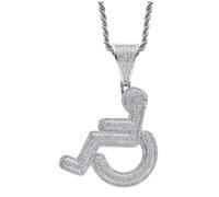 MOKKHNB Silver Wheelchair User Shaped Decorative Accessory Necklace Pendant with Copper and Zircon, Creative Hip Hop Style for Personalised Fashion and Disability Awareness