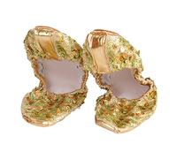 MOKKHNB Slip Sequin Latin Dancing Shoes Round Plate Practice Dance Footwear with Stretch Cord for Ballet Salsa Belly Dance and Gymnastics Golden