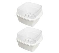 MOKKHNB Small Vegetable Steamer Microwave 2Pcs White with Removable Strainer Lid Compact Size for Steaming Food in Kitchen Microwave