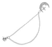 MOKKHNB Vintage Brooch Pin with Crystal Tassel Chain, Crescent Moon Lapel Pin, Sweater Clip and Cardigan Collar Clip, Silver Celestial Brooch for Women’s Clothing and Suit Accessories