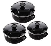 MOKKHNB Vintage Enamel Stock Pot Set Small Pot with Handle Easy to Clean User-Friendly Coffee Color Three Pieces Cooking Kitchen Cookware for Small Families and Individuals