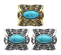 MOKKHNB Vintage Turquoise Scarf Rings Set of 3 with Hollow Carved Rhinestone Design, 2 Antique Silver and 1 Antique Copper, Ethnic Style Scarf Buckle Clips for Women’S Shawl, Cardigan, and