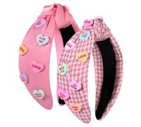 mokkia 2PCS Valentine's Day Headband for Women XOXO Love Massage Heart Headband Red Pink Rhinestone Crystal Knotted Headband Valentine's Day Hair Accessoroes Gifts (2PCS Valentine's Headband 7)