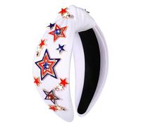 mokkia 4th of July Headband for Women American Flag Star Knotted Headbands Red White and Blue Rhinestone Crystal Top Knot Headbands Patriotic 4th of July Accessories Party Favors (American Flag B)