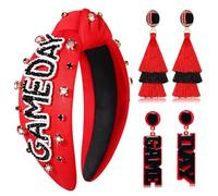 mokkia Game Day Accessories for Women Beaded Game Day Football Headbands Jeweled Rhinestone Pearl Knotted Headband Red Spirit Day Accessories Sports Game Day Outfits Tailgate Party Favors (Pattern A)