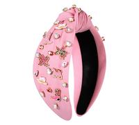 mokkia Western Headbands for Women Jeweled Rhinestone Crystal Knotted Headbands Wide Cowgirl Cowboy Boots Hats Hairbands Cowgirl Hair Accessories Spring Summer Headwear (Pink 3)