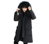 Mokkpeq Men Long Hooded Parka Jacket Windproof Thicken Warm Snow Ski Coat Lightweight White Duck Down Jacket Black
