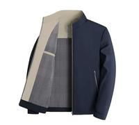 Mokkpeq Men's Casual Zipper Business Jacket with Pocket Stand Collar Slim Fit Ling Sleeve Windbreaker Office Work Coat Navy Blue
