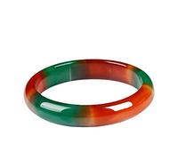 MOKLYF Ladies Jade Bangle Bracelet, Colorful Red and Green Chalcedony Bangle, Ladies Wide Jade Bangle, Bring Good Luck, The for Family, for Friends, with Jewelry Box, 56-64mm,56mm (60mm