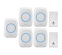 MOKLYF Self-Generating Wireless Doorbell, Waterproof Cordless Door Chime Kit 5 Receivers 2 Push Button 58 Ringtones 4 Levels Volume, 650Ft Range,White (White