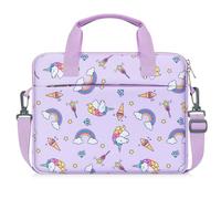 MoKo 10-12.5 Inch Kids Tablet Sleeve Carrying Case for Fire HD 10 13th/11th Gen, Fire HD 8/7 Kids 2022, Tablet Bag with Shoulder Strap for 10/10.1 Inch Android 12/13, Rainbow & Unicorn (Lilac)
