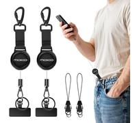 MoKo 2 Pack Anti-theft Phone Tether Lanyard, Retractable Phone Strap Keychain Steel Line Cellphone Lanyard with Locking Carabiner and Metal 360° Tether Tab for Outdoor Hiking Climbing Fishing, Black
