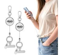 MoKo 2 Pack Anti-Theft Phone Tether, Phone Lanyard Retractable Steel Line Cellphone Strap with KeyChain, ID Badge Holder & 360° Metal Tether Tab for Teachers, Nurses, Students, Silver