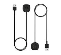 MoKo 2 Pack Charger Compatible with Fitbit Versa 4/Versa 3/Sense 2/Sense Smartwatch, Magnetic Replacement Charging Dock with USB Cable Cord 3.3FT/1M, Black