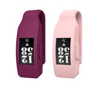 MoKo 2-Pack Clip Holder Compatible with Fitbit Inspire/Inspire HR/Ace 2, Soft Silicone Clip Clasp Case Women Men Sport Clip Accessory - Wine Red & Sakura Pink