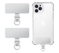 MoKo 2 Pack Metal Phone Tether Tabs, Rotatable 360° Phone Lanyard Patch, Rectangle Tether Tab for Most Full Coverage Cases, Universal Cellphone Strap Tab for iPhone Wrist Crossbody Strap, Silver