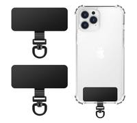 MoKo 2 Pack Metal Phone Tether Tabs, Rotatable 360° Phone Lanyard Patch, Rectangle Tether Tab for Most Full Coverage Cases, Universal Cellphone Strap Tab for iPhone Wrist Crossbody Strap, Black