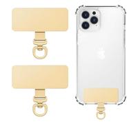 MoKo 2 Pack Metal Phone Tether Tabs, Rotatable 360° Phone Lanyard Patch, Rectangle Tether Tab for Most Full Coverage Cases, Universal Cellphone Strap Tab for iPhone Wrist Crossbody Strap, Gold
