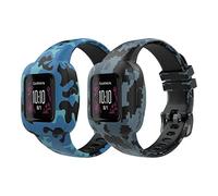 MoKo 2-Pack Strap Compatible with Garmin Vivofit jr. 3 Fitness Tracker for Kids, Soft Silicone Adjustable Replacement Band Wristband Bracelet, Camouflage Blue & Mosaic
