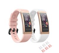 MoKo 2 Pack Straps Compatible with Huawei Band 4 Pro/3/3 Pro, Soft Silicone Replacement Sport Watch Band with Fasteners, Pink/White
