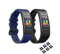 MoKo 2 Pack Straps Compatible with Huawei Band 4 Pro/3/3 Pro, Soft Silicone Replacement Sport Watch Band with Fasteners, Black/Midnight Blue