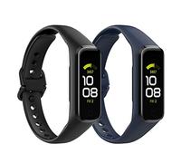 MoKo 2 Pack Straps Compatible with Samsung Galaxy Fit 2, Soft TPE Replacement Sport Watch Band Wristband for Women Men, Black/Dark Blue