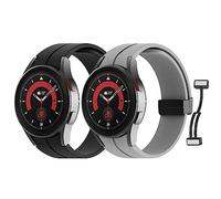 MoKo 2 Pack Straps Compatible with Samsung Galaxy Watch 7 FE 6 5 4 Strap 40mm 44mm/Watch 6 Classic 43mm 47mm/5 Pro 45mm/4 Classic 42mm 46mm, No Gap Magnetic Clasp Silicone Band, Black/Light Gray