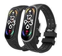 MoKo 2 Pack Straps Compatible with Xiaomi Mi Band 7/Smart Band 7, Soft Silicone Replacement Wristband Sport Strap for Women Men, Gray + Black