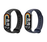 MoKo 2 Pack Straps Compatible with Xiaomi Mi Band 9/Mi Band 8, Soft Silicone Replacement Watch Band Sport Wristband with Stainless Steel Connector, Black/Midnight Blue