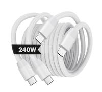MoKo 240W USB C to C Cable, 2Pack 10ft Nylon Braided Type C Fast Charging Cord for iPhone 15 Series, MacBook Pro 2020, Samsung Galaxy S24, White