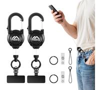 MoKo 2Pack Anti-theft Phone Tether Lanyard, Retractable & Lockable Steel Line Anti-Drop Phone Strap with 360° Tether Tab, Badge Reel, Keychain for Skiing Hiking Climbing Fishing Cycling, Black