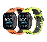 MoKo 2Pack Breathable Ocean Strap Compatible with Apple Watch Ultra 2/Ultra 49mm,S10 46mm,9/8/7 45mm,SE2/SE/6/5/4 44mm,3/2/1 42mm, Bicolor Silicone Sport Strap for Men Women, Orange Black+Lime Gray