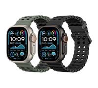 MoKo 2Pack Breathable Ocean Strap Compatible with Apple Watch Ultra 3/2/1 49mm,S11/S10 46mm,9/8/7 45mm,SE3/SE2/SE/6/5/4 44mm,3/2/1 42mm, Bicolor Silicone Sport Strap for Men Women, Blk+ArmyGrnBlk