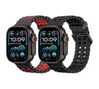 MoKo 2Pack Breathable Ocean Strap Compatible with Apple Watch Ultra 3/2/1 49mm,S11/S10 46mm,9/8/7 45mm,SE3/SE2/SE/6/5/4 44mm,3/2/1 42mm, Bicolor Silicone Sport Band for Men Women, Black+Black Red