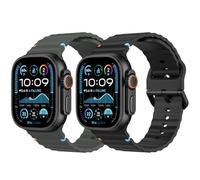 MoKo 2Pack Silicone Sport Band for Apple Watch Ultra 2/Ultra 49mm,S10 46mm,9/8/7 45mm,SE2/SE/6/5/4 44mm,3/2/1 42mm, Replacement Wristband Adjustable Breathable Strap with Wave-Buckle, Black/Army Green