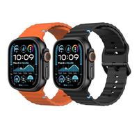 MoKo 2Pack Sport Watch Band Compatible with Apple Watch Ultra 3/2/1 49mm,S11/S10 46mm,9/8/7 45mm,SE3/SE2/SE/6/5/4 44mm,3/2/1 42mm, Adjustable Breathable Replacement Strap for Men Women, Black/Orange