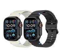 MoKo 2Pack Sport Watch Band Compatible with Apple Watch Ultra 3/2/1 49mm,S11/S10 46mm,9/8/7 45mm,SE3/SE2/SE/6/5/4 44mm,3/2/1 42mm,Adjustable Breathable Replacement Strap for Men Women, Black/StarWhite
