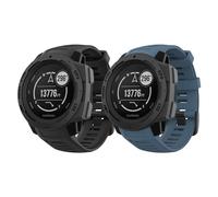 MoKo 2Pack Strap Compatible with Garmin Instinct/Instinct Solar/Tactical/Instinct 2 GPS Smartwatch, 22mm Soft Silicone Sport Replacement Watch Band Wristband, Black/Hurricane Blue