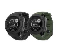 MoKo 2Pack Strap Compatible with Garmin Instinct/Instinct Solar/Tactical/Instinct 2 GPS Smartwatch, 22mm Soft Silicone Sport Replacement Watch Band Wristband, Black/Army Green