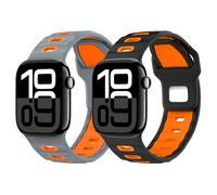 MoKo 2Pack Watch Band Compatible with Apple Watch Ultra 2/Ultra 49mm,S10 46mm,9/8/7 45mm,SE2/SE/6/5/4 44mm,3/2/1 42mm, Thickened Silicone Strap Replacement Sport Wristband, BlackOrange+GaryOrange