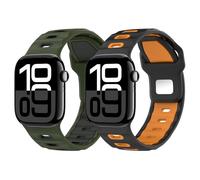 MoKo 2Pack Watch Band Compatible with Apple Watch Ultra 2/Ultra 49mm,S10 46mm,9/8/7 45mm,SE2/SE/6/5/4 44mm,3/2/1 42mm, Thickened Silicone Strap Replacement Sport Wristband, BlackOrange+LightAgnBalck