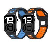 MoKo 2Pack Watch Band Compatible with Apple Watch Ultra 2/Ultra 49mm,S10 46mm,9/8/7 45mm,SE2/SE/6/5/4 44mm,3/2/1 42mm, Thickened Silicone Strap Replacement Sport Wristband, BlackOrange+BlackBlue