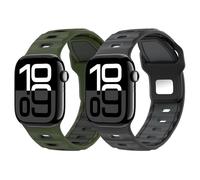 MoKo 2Pack Watch Band Compatible with Apple Watch Ultra 2/Ultra 49mm,S10 46mm,9/8/7 45mm,SE2/SE/6/5/4 44mm,3/2/1 42mm, Thickened Silicone Strap Replacement Sport Wristband, LightAgnBlack+BlackMT