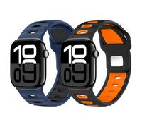 MoKo 2Pack Watch Band Compatible with Apple Watch Ultra 2/Ultra 49mm,S10 46mm,9/8/7 45mm,SE2/SE/6/5/4 44mm,3/2/1 42mm, Thickened Silicone Strap Replacement Sport Wristband, BlackOrange+DarkBlueBlack
