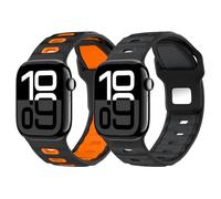 MoKo 2Pack Watch Band Compatible with Apple Watch Ultra 2/Ultra 49mm,S10 46mm,9/8/7 45mm,SE2/SE/6/5/4 44mm,3/2/1 42mm, Thickened Silicone Strap Replacement Sport Wristband, BlackOrange+BlackMT