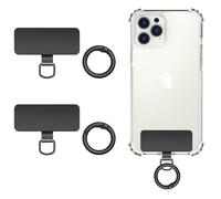 MoKo 2pcs Phone Tether Tab, Stainless Steel Cell Phone Lanyard Pads, Phone Strap Replacement Part with 2pcs Spring Rings, Phone Strap Connector Tether Tabs for Most Full Coverage Phone Cases, Black